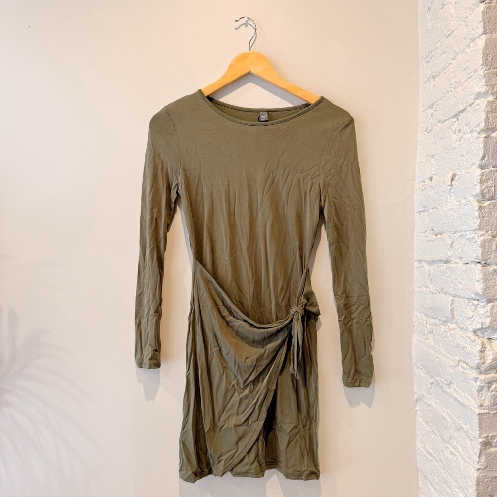 Francescas Green Faux Wrap Long Sleeve Mini Dress